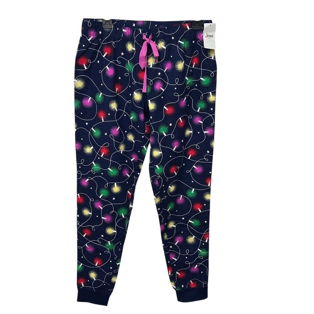 Jenni Women's Cotton Flannel Plaid Pajama Pants Navy Xmas Light Size Small - Picture 7 of 7